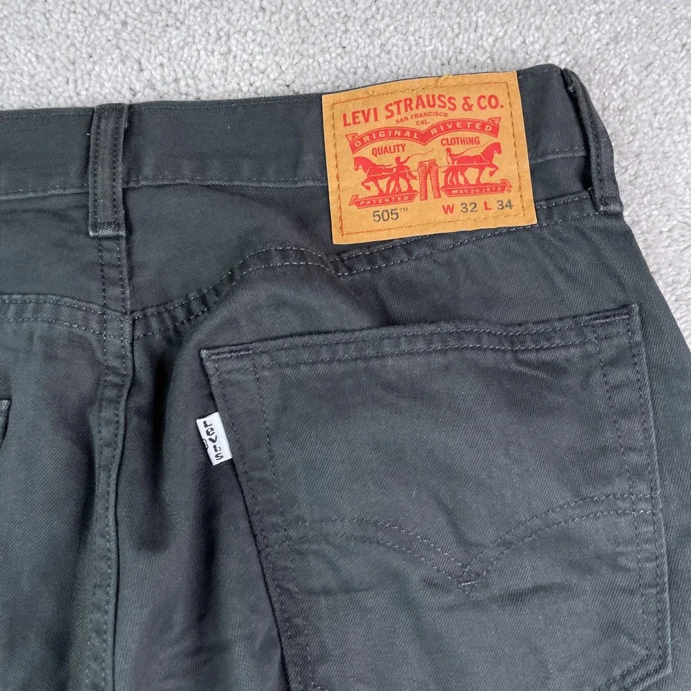 Levis 505 Pants Mens 32x34 Gray Straight Leg Cotton Twill Casual Workwear